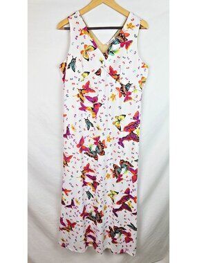 Jovie Women's Dress Size Medium White Butterfly Sleeveless Long Spring Dress